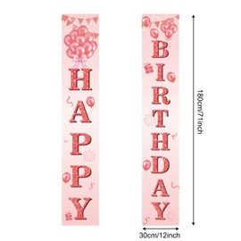 GRESATEK Geburtstagsdeko Banner, Happy Birthday Tür Banner Hintergrund für Frauen und Mädchen, 2 Stück Rose Gold Geburtstagsbanner Veranda Stoff Deko