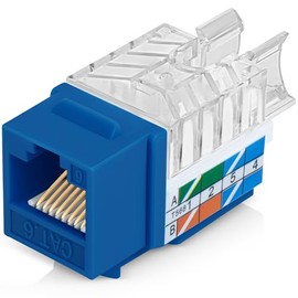 Everest Media Solutions Conector Keystone CAT6 en ángulo de 45° en azul - RJ45 de perfil delgado - Compatible con la herramienta de terminación de velocidad - 45Term (B0BL3GS7ZY) - 20 piezas
