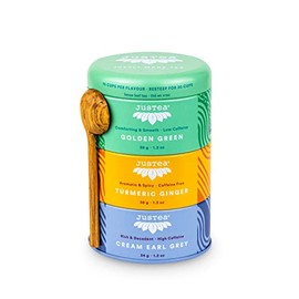 JusTea Assorted Tea Trio | Stacking Tins Variety Pack with Hand Carved Tea Spoon | Loose Leaf Tea | Variable Caffeine | Award-Winning | Fair Trade | Non-GMO