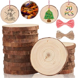 Miaikoe Natural Wooden Discs 20 Pieces 9-10 cm Unfinished DIY Craft Pre-Drilled with Hole Round Wooden Circles for Art Rustic Wooden Discs Christmas Decoration Decor