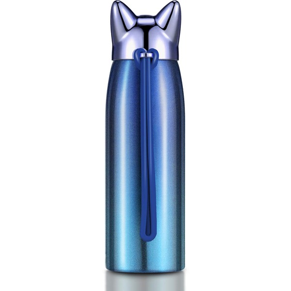 Cute Cat Water Bottle Stainless Steel Water Bottle Insulated Thermal Travel Mug Cute Vacuum Water Mug for Women and Kids (Deep Sea Blue)