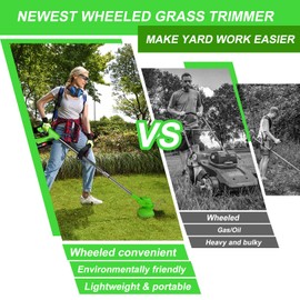 Electric Weed Wacker Cordless Eater 3 Battery, Foldable and Lightweight Grass Trimmer/Brush Cutter,5 Types Blade&Wheels 21V 2.0Ah Battery (3 Pieces) Powered for Garden and Yard (Non-Foldable)