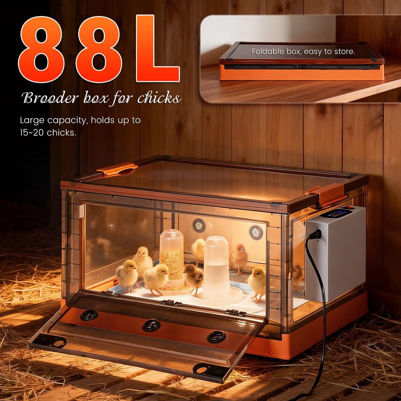 88L Chicken Brooder Box for Chicks, 32-107.6℉Adjustable Temperature Chicks Warmer
