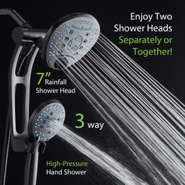 Hotel Spa AquaCare As-Seen-On-TV High Pressure Handheld/Rain 80-mode 3-way Shower Head Combo with Adjustable Arm - Anti-clog Nozzles, Tub & Pet Power Wash, 6 ft. Hose, ORB Bronze Finish