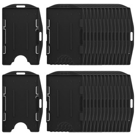 30 Packs 2 Sided Black Badge Holder Hard Plastic Badge Holder ID Card Case Vertical and Horizontal ID Access Black Rigid Protectors for 2 Cards