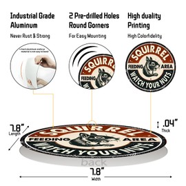 Vintage Style Squirrel Feeding Area Aluminum Sign - Outdoor Wall Decor, Home, Cafe, Living Room Wall Decoration, Funny Watch Your Nuts Retro Plaque 8 In (2530)