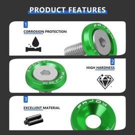 10 Pcs Engine Bay Dress Up Bolts M6 Aluminum Fasteners Screws Kit Fender Bumper Washer Bolt for Most Vehicle Replacement Screw Trim(Green)