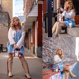 Wrangler Mini Tote Bag for Women Cow Print Western Crossbody Purse Top Handle Satchel Handbag WG133S-8120BR