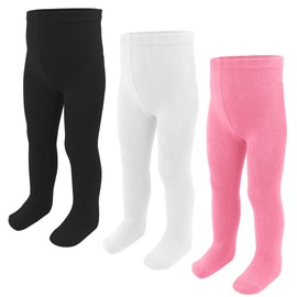 Baby Girls Tights, 3 Pack Cotton Pantyhose Newborn 0-9 Months Knit Legging Stocking for Toddler Infact Black White
