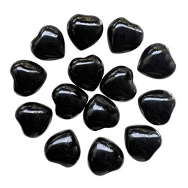 Neyisaa 0.6"(15mm) Mini Crystal Heart Worry Stone Set, Tumbled Polished Puffy Hearts Pocket Stone for Meditation Chakra Balancing Decoration 10Pcs, Black Obsidian