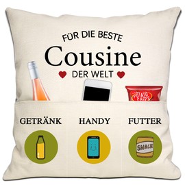 Bommex Gift for Cousin Women Girls Best Female Cousin in the World Pillowcases with 3 Pockets for Cushine Birthday Gift (Cousin)