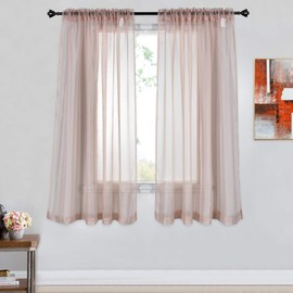 DONREN 2 Panels Solid Color Blush Pink Sheer Curtains Elegant Rod Pocket Window Voile Panels Drapes for Bedroom Living Room (52X45 Inches)