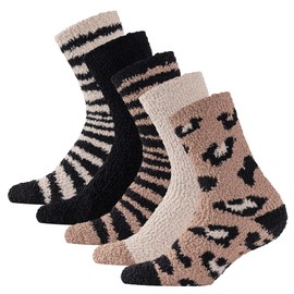 The Essentials Wardrobe 5PK Ladies Cosy Socks - UK 4-8/EU 37-42- Netural/Animal