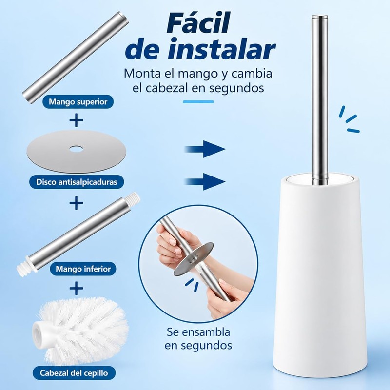 Cepillo de Inodoro 360° Acero Inoxidable con Mango Largo –