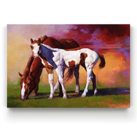 Renditions Gallery Hot Color Wall Art, Child & Parent Horse Print Painting, Equine Artwork, Vibrant & Colorful, Premium Gallery Wrapped Canvas Decor, Ready to Hang, 18 in H x 27 in W, Made in America