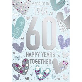 Words 'n' Wishes 60th Anniversary Card - Happy Diamond Anniversary Card 60 Years with Married in 1965 Love Hearts Design with Embossed Foil Details - For a Special Couple or Someone Special