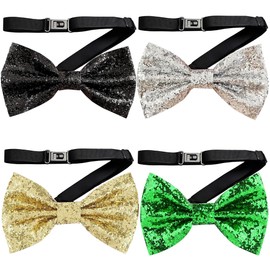 Ltsbaed 4 Stück Glänzende Fliege, Funkelnde Glitzer Fliege, Glitzernde Vorgebundene Fliege, Glitzer Fliege Herren, Party Glitzer Fliege, mit Verstellbarem Riemen für Party Karneval