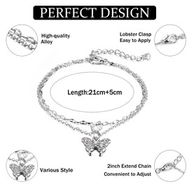 Drperfect 21 Pcs Ankle Bracelets for Women Silver Gold Plated Anklets Bracelets Boho Adjustable Anklet Heart Infinite Link Chain Layered Anklet Foot Jewelry Set for Summer Beach
