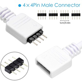RGBZONE 2 Pack 1M 3.3ft Extension Cable Connect Female Plug to SMD 5050 RGB LED Strip Light with Free 4pcs 4pin Connector
