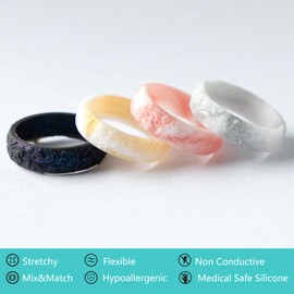 Zollen Women's Silicone Wedding Bands Set of 4/7 - Stackable Silicone Wedding Bands - Innovative Branches and Leaves Floral Collection,Size 09