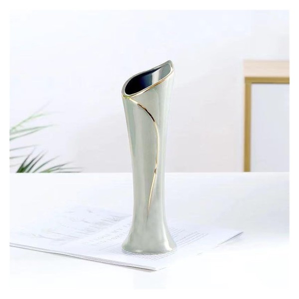 KFKAA Grey Vase 9.5" Tall Ceramic Flower Vase Vase with