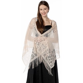 FAIRYGATE Womens Scarf Wraps Floral Lace Fringed Tassels Wedding Cape Evening Party Shawl Warm Scarfs A0618