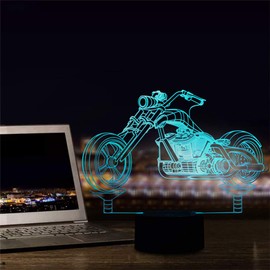 PONLCY Motorcycle Night Light, 3D Illusion Lamp with Remote Control, 16 Colours USB Desk Lamps, Bedroom Decoration, Table Lamp for Children, Christmas, Birthday Gifts