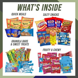 My Hero Crate Microwave Military Care Package - 50 Pcs Variety Gift Basket - Snack Variety Box Pack with Ramen, Candy, Pop Tarts, Nuts, Skittles and More