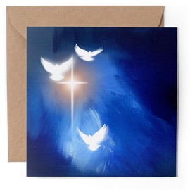 1 x Greeting Card - Christian Cross White Doves - Blank Birthday Celebration Anniversary #50518