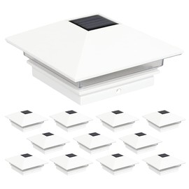 GreenLighting 12 Pack Gala Solar LED Post Lights Post Cap Slim Light for 4x4 Nominal Wood Posts (White)