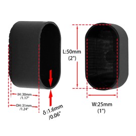 Flyshop Pack of 16 Chair Leg Floor Protectors, Non-Marking, Hard PP Plastic, Oblong, Furniture Feet, End Caps, Covers, Black, 25 x 50 mm (2.5 x 5.0 cm)