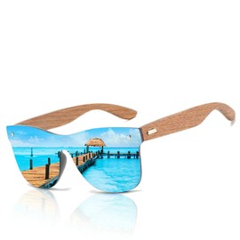 willochra Polarized Wood Mirror Lens Sun Glasses for Women men drive Colorful Shades Handmade Bamboo wood sunglasses (blue)