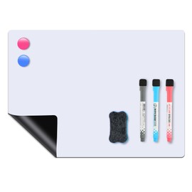 Flexible Whiteboard Film A4 - Rewritable Magnetic Whiteboard, Wipe Clean Magnetic Board White with 3 Markers & Sponge, Versatile Magnetic Notice Board for Home, Office & School