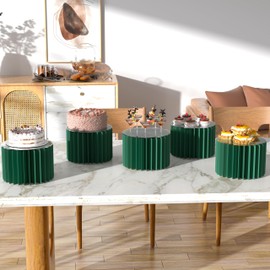 HeiMma 4 Pack Buffet Risers, Foldable Food Display Risers for Dessert Table,Dessert Table Display Set, Cardboard Display Riser Cylinder Stands for Party Drink Collectibles Jewelry Figures，Green