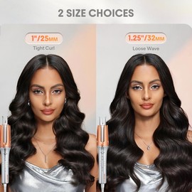 SHEGLAM Hair Automatic Curling Iron 1/1.25 Inch with 3 Temperatures, 2-Way Rotation, Anti-Scald, Anti-Tangle, Automatic Shut-Off, Hair Styling Tool Swivel Cord Barrel Hair Curler Rizador De Pelo