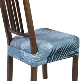 SearchI Stretch Dining Chair Seat Covers Set of 6, Soft Removable Washable Seat Covers for Dining Chairs, Dining Room Seat Cover Slipcover Protector (Rear-Covered, Blue Foliage)