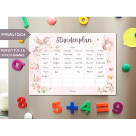 Unicorn timetable magnetic wipe clean for fridge whiteboard, pink weekly planner girl gift for school enrolment (magnetic timetable including pen) (magnetic timetable including pen)