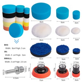 Auspicious 36-Piece Polishing Sponge Car Set - Polishing Sponge, 25 mm, 50 mm, 80 mm Polishing Pads, Polishing Pad, Sponge Set with 1 Piece M14 Drill Adapters for Polishing, Grinding, Waxing