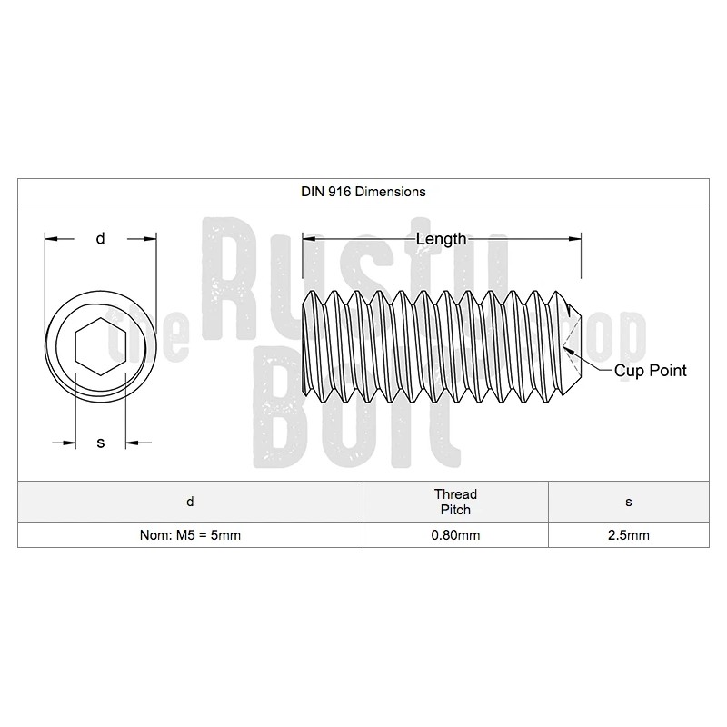 The Rusty Bolt Shop M5 x 5mm, Socket Set Screws
