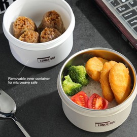 Walfront Stainless Steel Box 600ml Round Insulated Lunch Container Portable Secure Sealing Food Storage, Ideal for and Picnics (Cream White)