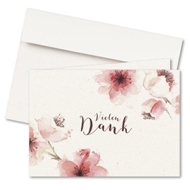 FRUITPRINTS I Set of 20 Thank You Cards & Envelopes I Folding Cards I Format A6 I Motif: Cherry Blossoms I Wedding I Birthday I Anniversary