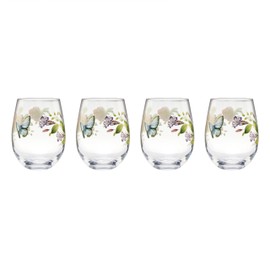 Lenox Butterfly Meadow Stemless Wine Glasses, Set of 4, 4 Count, Multi