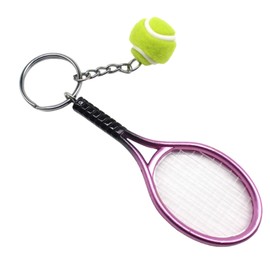 Tennis Keychain Sports Badminton Racket Keyring with Ball Purse Handbag Backpack Charms-purple