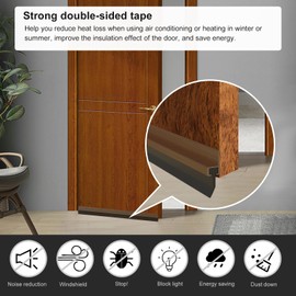2 Pack Door Draft Stopper, Cuttable Weather Stripping Door Seal 39” Length, Strong Adhesive Aluminum Door Sweep for Exterior and Interior Doors (Brown, 39 Inch)