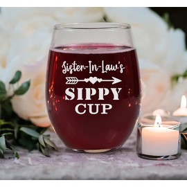 Sister-In-Law's Sippy Cup Engraved Wine Glass - Sister-In-Law Wine Glass - Mother's Day Gift - Sister-In-Law Sippy Cup - Pregnancy Announcement Gift - Birthday Gift - New Grandparents Gift