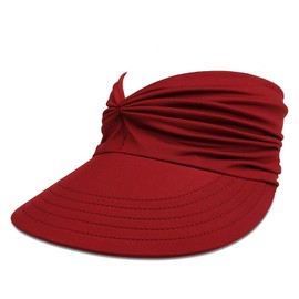 aoozleny Womens Wide Brim Sun Visor Hat, Summer Beach Sport Cap (Red)
