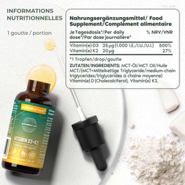 Primal Harvest Primal Vitamin D3 & K2 Drops - Dietary Supplement Multivitamin Drops with MCT Oil, Liquid Vitamin with Dropper Bottle for Men and Women, 980 Drops