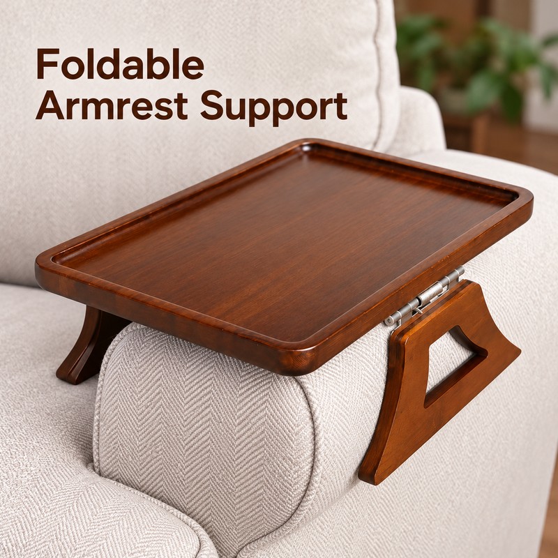 Wooden Sofa Armrest Tray for Living Room TV Time –
