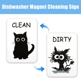 2PCS Black Cat Clean Dirty Dishwasher Magnet, Funny Cute Cat Clean Dirty Sign for Double Sided Magnet Sign, Universal Dirty Clean Magnet Indicator for Kitchen Home Decor
