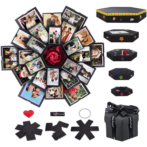 kongchan Explosion Box 6 Faces Creative Gift Box, 18.5*18.5INCH Love Memory DIY Handmade Photo Album Scrapbook, Surprise Birthday Gift, Wedding or Valentine's Day (HX001)